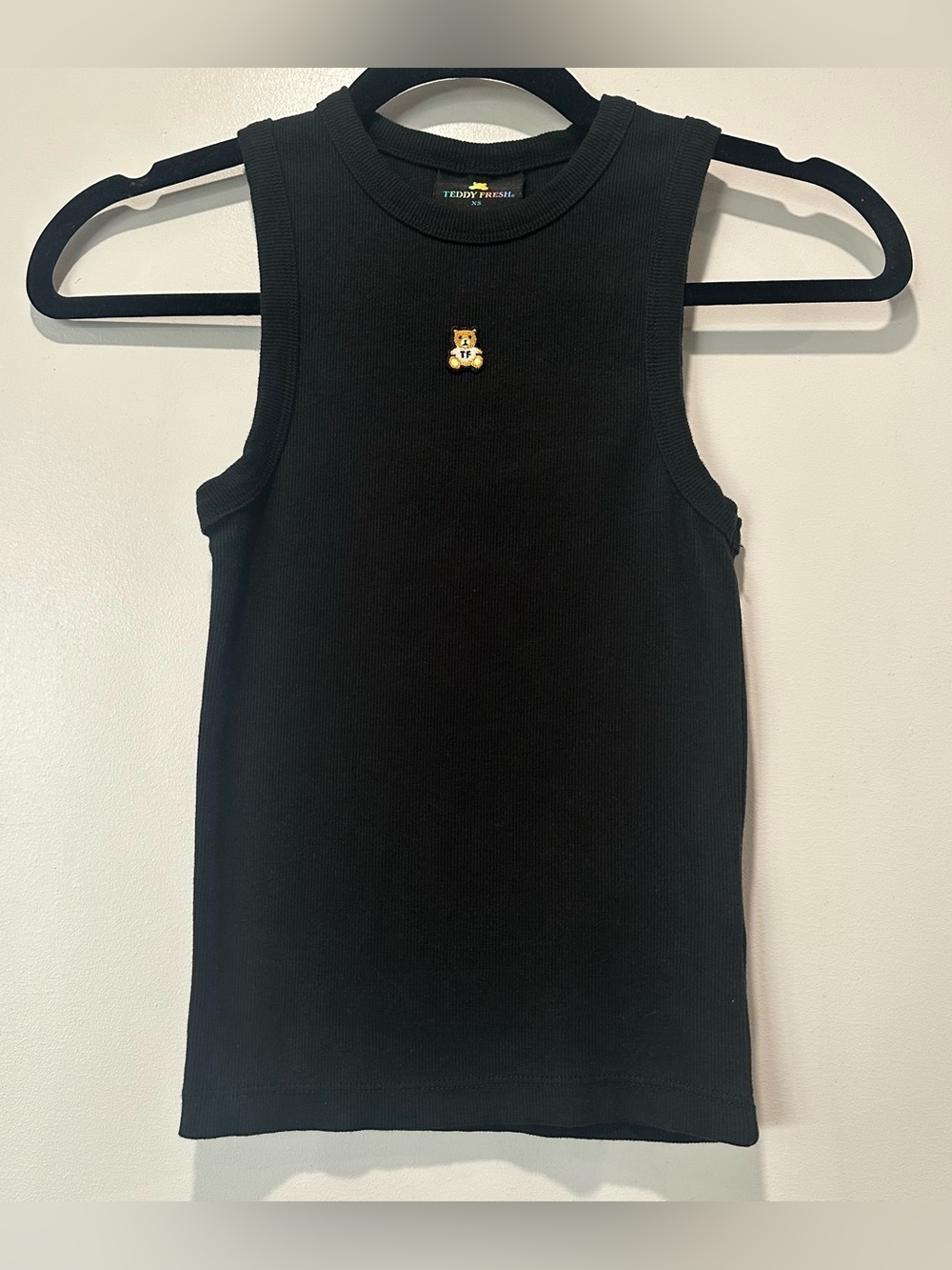 Teddy Fresh Black Ribbed Tank with Tiny Teddy Bear Patch